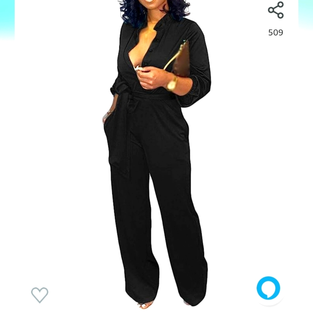 Women's Casual long sleeve button down Jumpsuit romper overalls